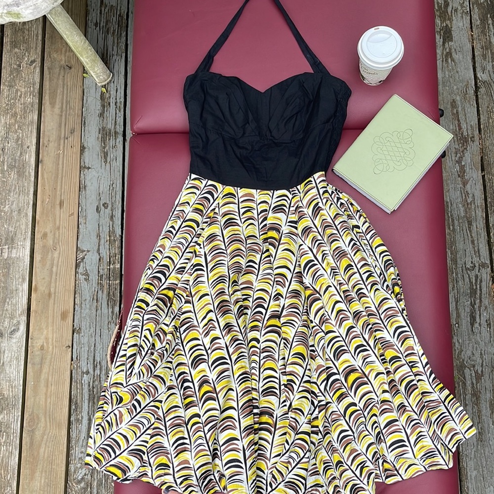 Anthropologie Flare Halter Pin Up Midi Dress